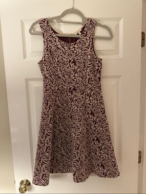 Mystree Burgundy and Cream Rose-Pattern Fit-and-Flare Mini Dress